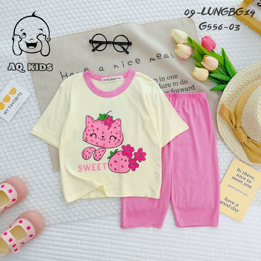 Đồ Bộ Bé Gái, Bộ Thun Lạnh Minlybaby Bé Gái Quần Lửng áo Tay Lỡ Thoáng Mát, Thấm Hút Tốt Unibaby Size 7kg-30kg