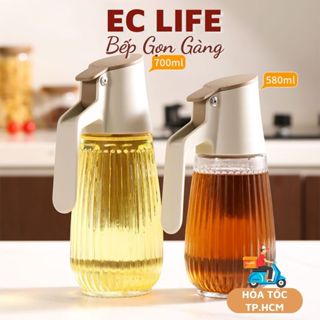 Chai đựng dầu ăn, chai rót dầu ăn nước mắm bằng thủy tinh nắp tự rót dung tích lớn EC Life 0208
