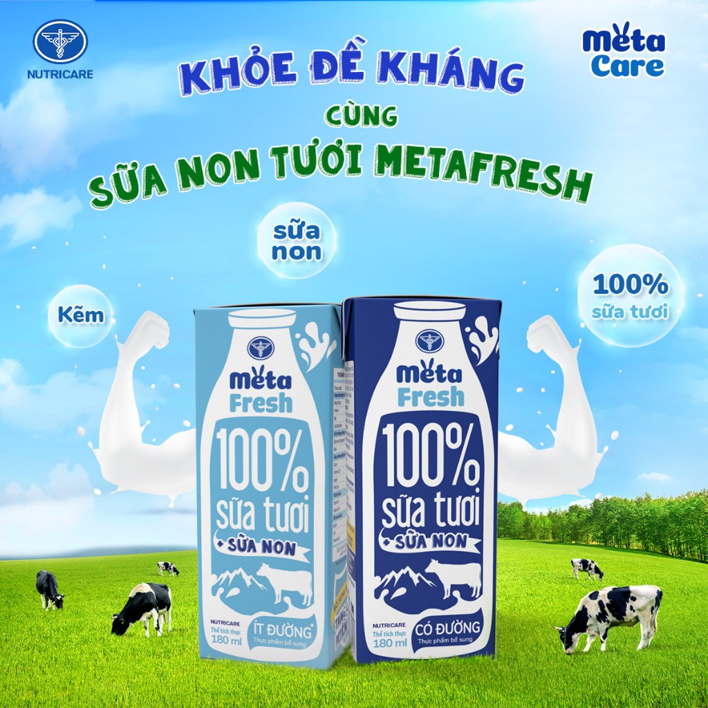 Sữa tươi ít đường bổ sung sữa non Meta Fresh (4hộp/lốc)
