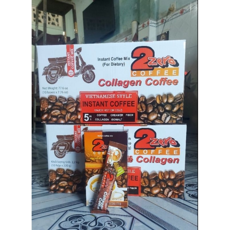 Thùng 10 hộp cà phê sữa collagen 2 zezo (dùng cho người ăn kiêng và tiểu đường)