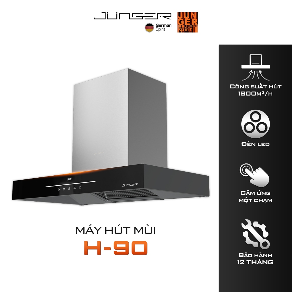 Máy hút mùi JUNGER H-90 234W Công suất hút 1600m3/h Hàng Chính Hãng Bảo Hành 12 tháng