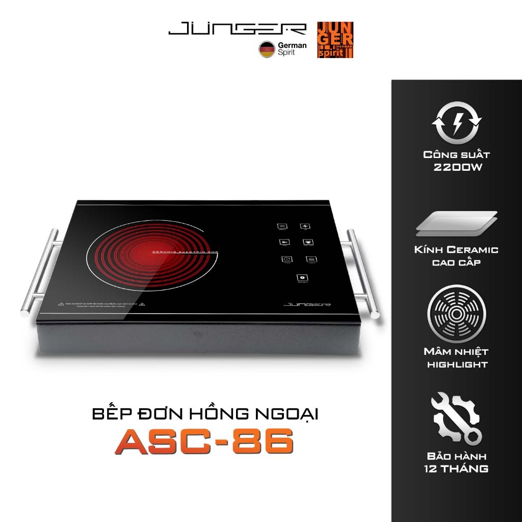 Bếp đơn hồng ngoại Junger ASC-86 2200W Không kén nồi Hàng Chính Hãng Bảo Hành 12 Tháng
