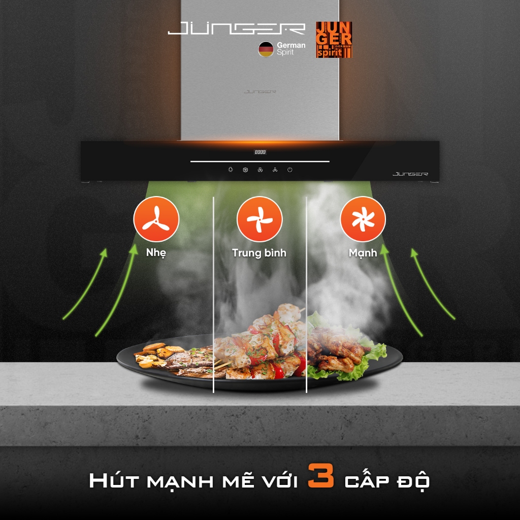 Máy hút mùi JUNGER H-90 234W Công suất hút 1600m3/h Hàng Chính Hãng Bảo Hành 12 tháng