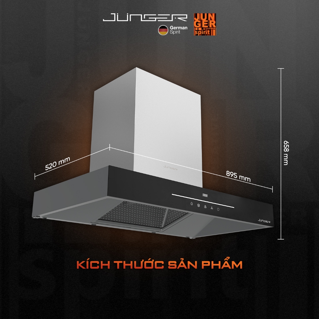 Máy hút mùi JUNGER H-90 234W Công suất hút 1600m3/h Hàng Chính Hãng Bảo Hành 12 tháng