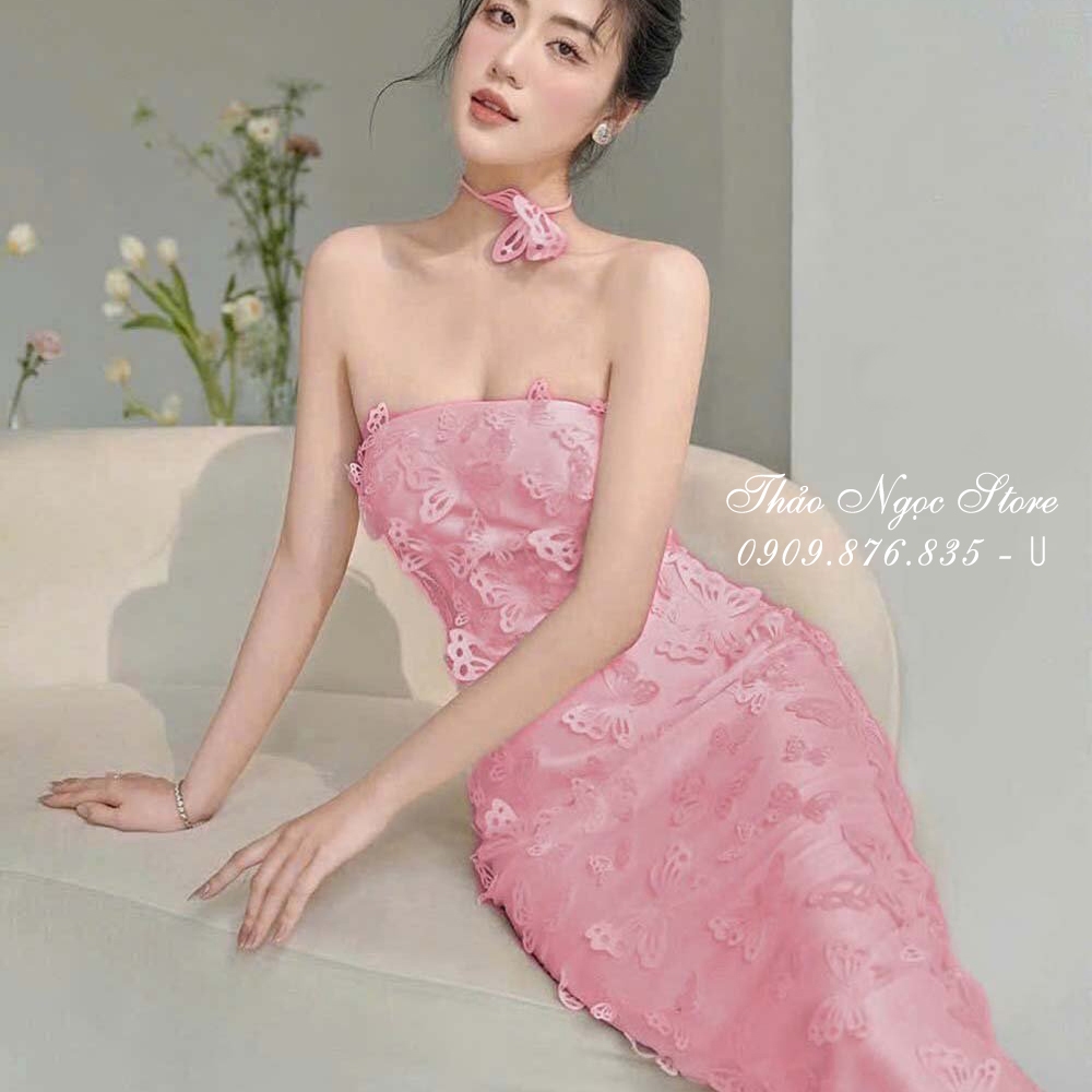 Đầm body cúp ngực đính hình bướm, đầm 2 dây lông vũ hàng chuẩn!  THẢO NGỌC STORE