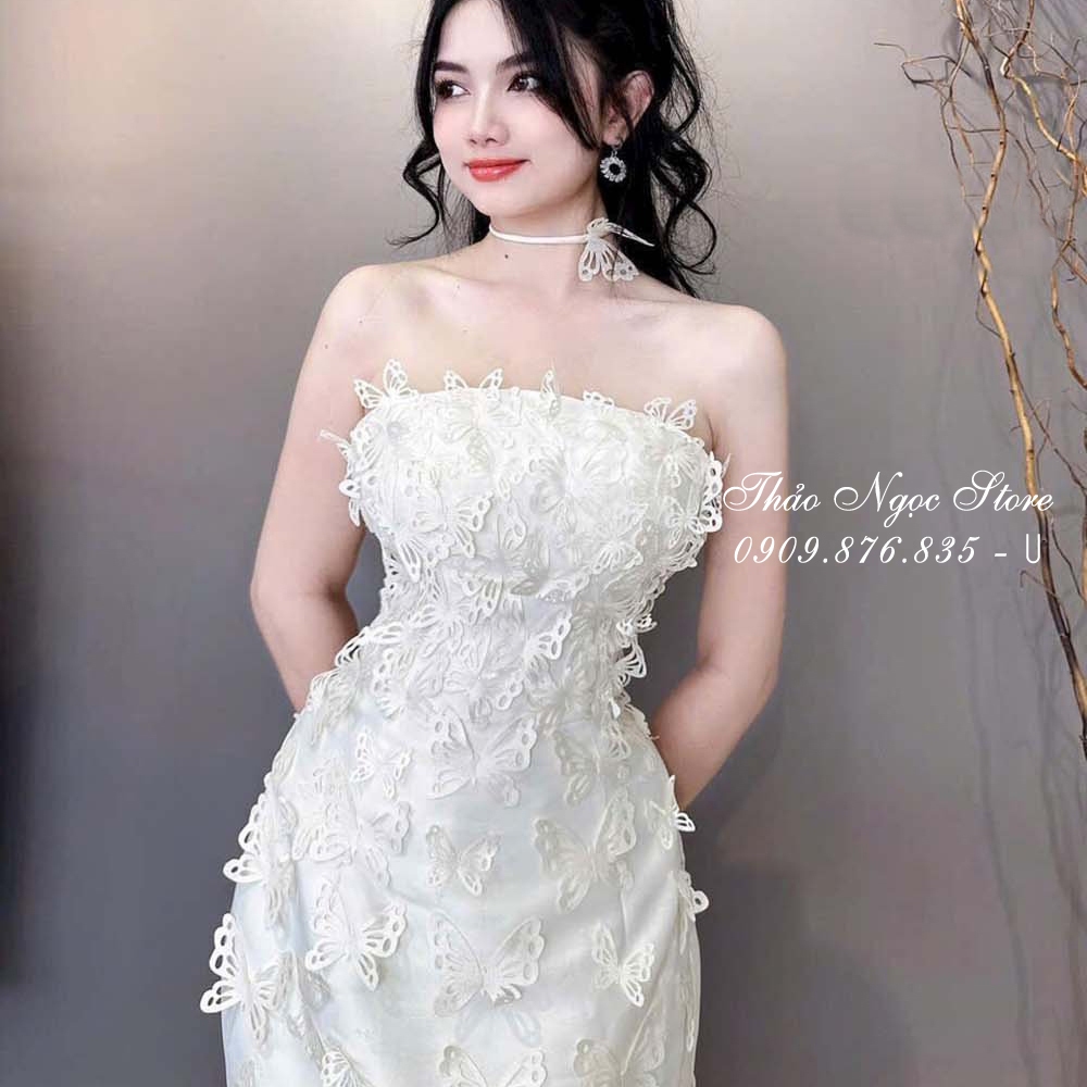 Đầm body cúp ngực đính hình bướm, đầm 2 dây lông vũ hàng chuẩn!  THẢO NGỌC STORE