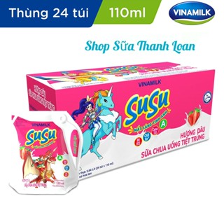 [HSD T7-2025] Thùng 24 Túi Sữa Chua Uống Vinamilk Susu Hương Dâu 110ml.