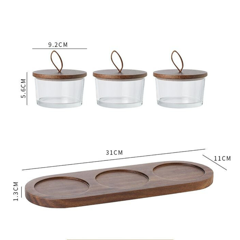 Khay Đựng Mứt Tết, Bánh Kẹo Hũ Thuỷ Tinh Khay Gỗ Và Nắp Gỗ Phong Cách Nhật Bản, Hũ Đựng Mứt, Hạt Tết Cổ Truyền 2024