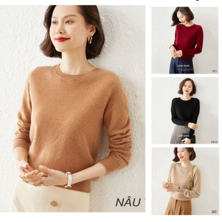 Áo len nữ dài tay cổ tròn trơn màu, Áo len basic trơn kiểu dáng Hàn Quốc chất lông cừu siêu mềm mịn (ANL01)