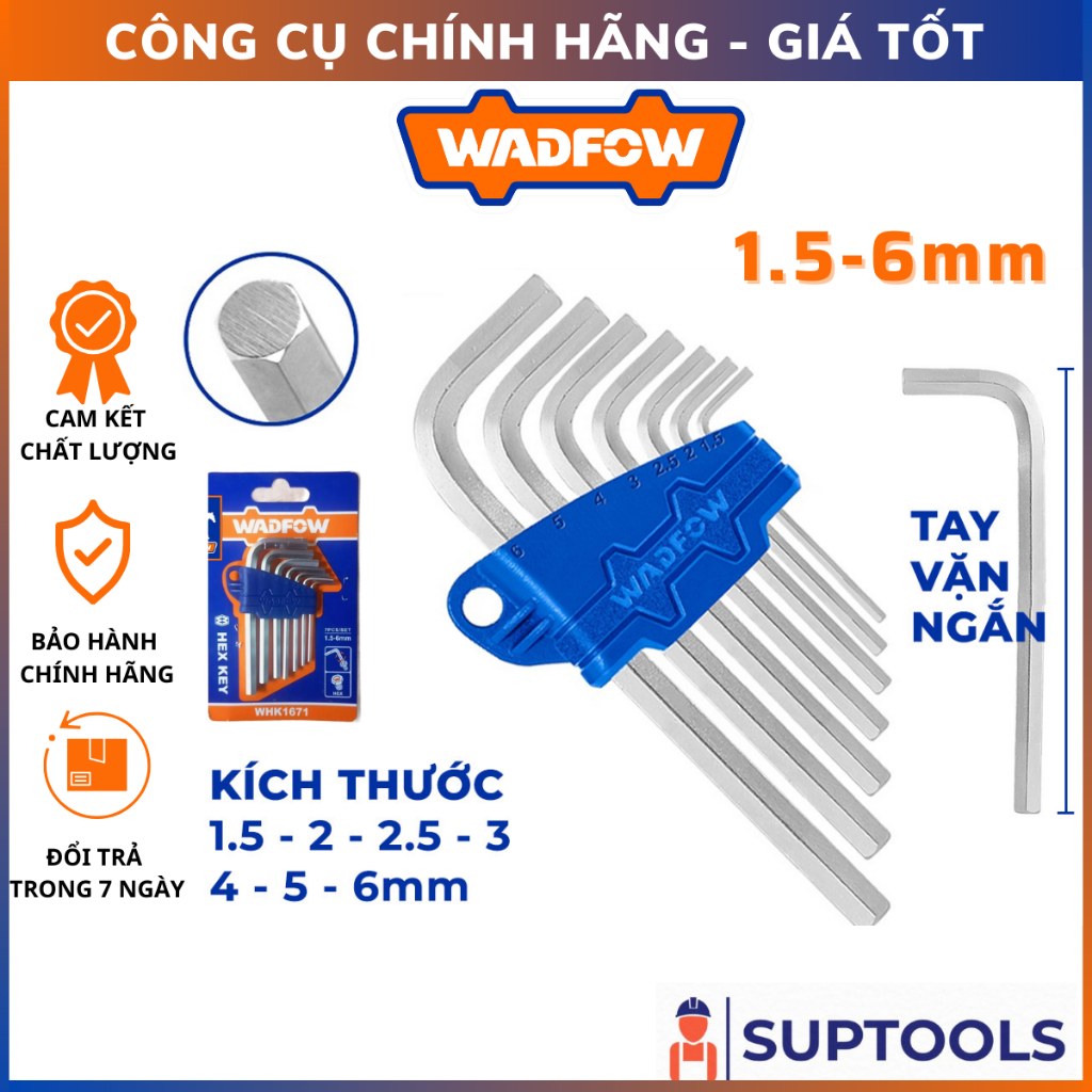 Bộ 7 chìa lục giác 1.5-6mm Wadfow WHK1671 Khóa lục giác mini nhỏ gọn tay cầm ngắn [Đồ nghề chính hãng]