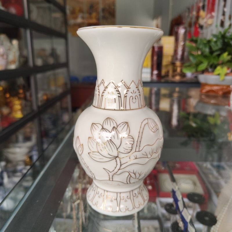 Bình Hoa Thờ Cúng Bạch Ngọc Sen Trắng