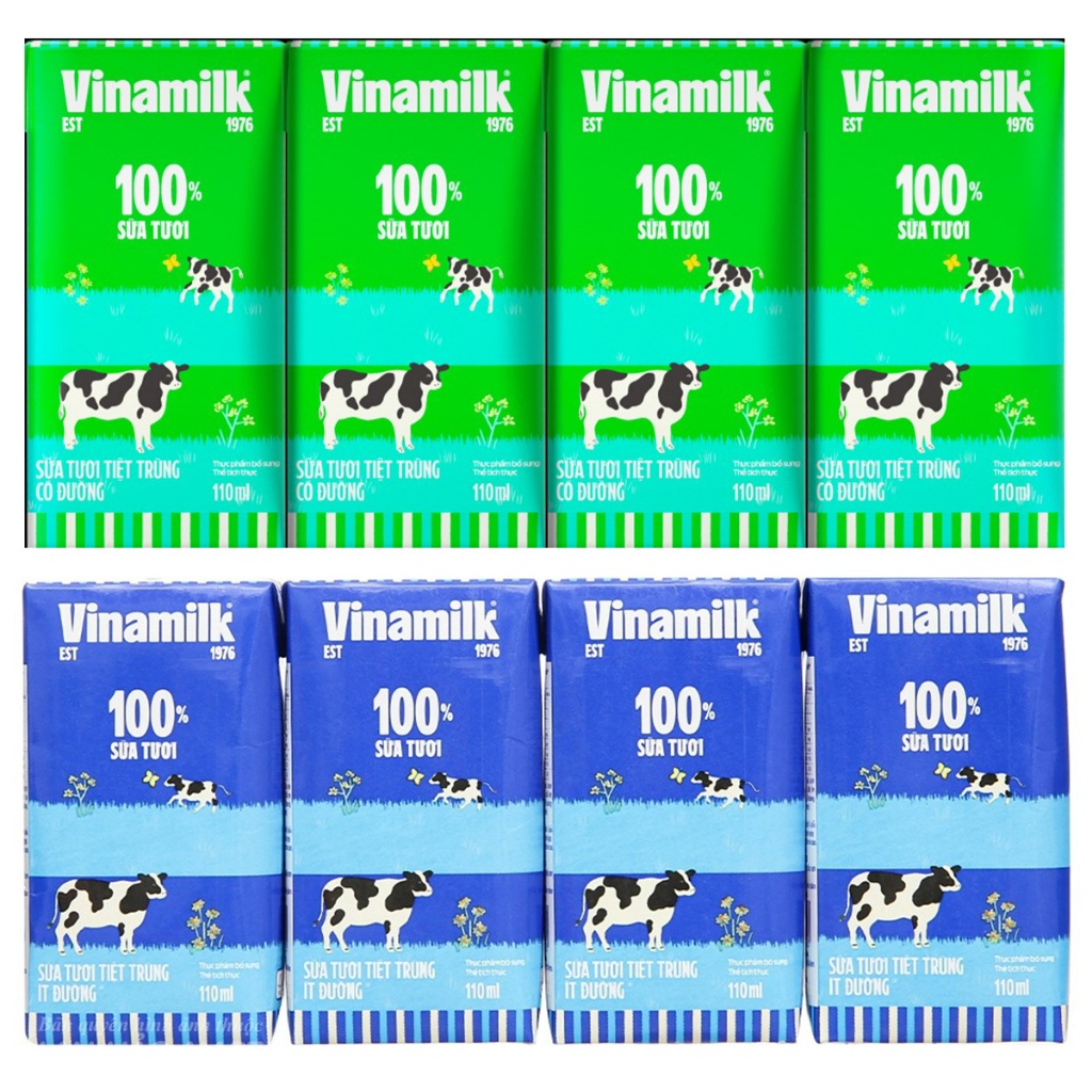 Lốc 4 hộp sữa tươi tiệt trùng Vinamilk có đường 110 ml (từ 1 tuổi) - Bao bì mới