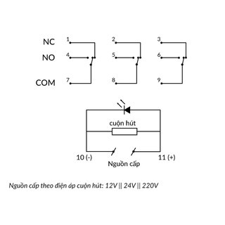 Relay trung gian HH63P 12VDC / 24VDC / 220VAC