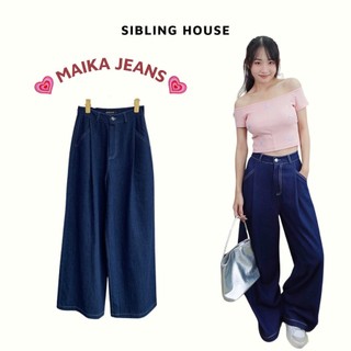 Quần jeans nữ ống rộng lưng cao thiết kế dập chỉ nổi đơn giản Maika Jeans - Sibling House