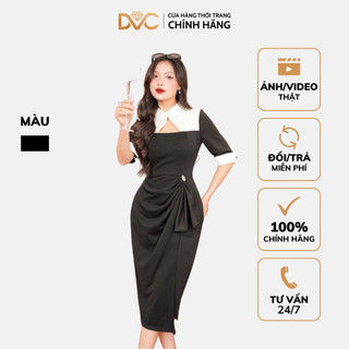 Đầm Nữ Dự Tiệc Sang Chảnh, Đầm Đen Phối Trắng Sơ Mi Ôm Xẻ Hông Sang Chảnh V4062