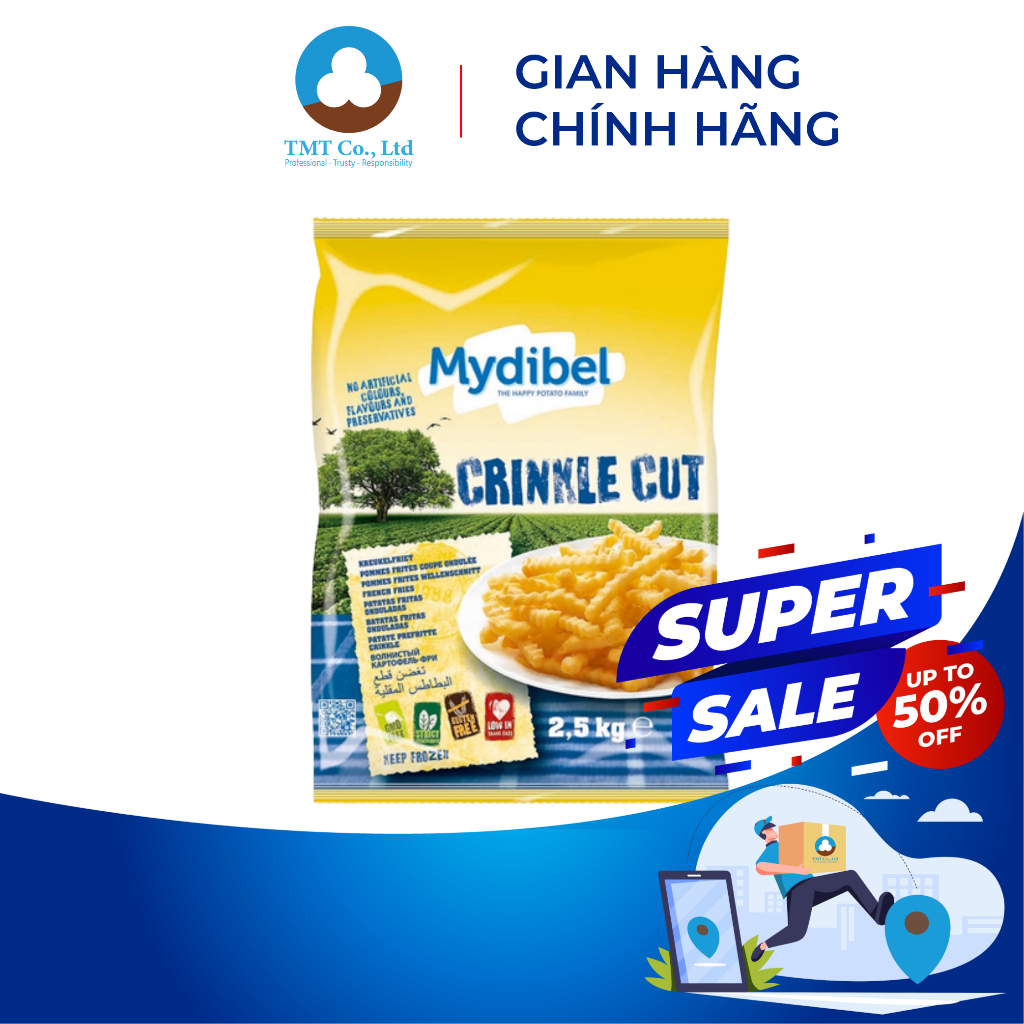Khoai tây chiên khoai tây đông lạnh cắt hình răng cưa Mydibel 2.5Kg