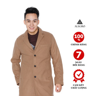 Áo khoác dạ nam dáng dài, màu nâu, dày dặn 3 cúc, thương hiệu Aligro ALGMT.2