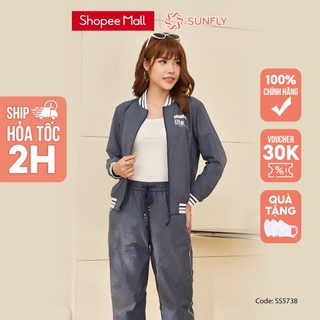 Bộ thể thao gió SUNFLY kéo khóa áo dài quần dài SS5738