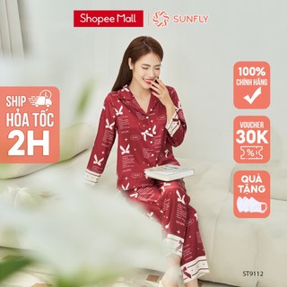 Bộ pijamas lụa sunfly áo dài quần dài st9112