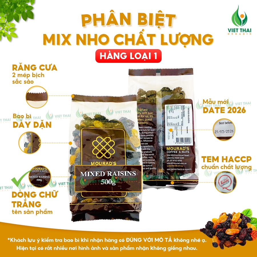 Nho Khô Thập Cẩm Úc Mix 3 Màu Mourad Chua Ngọt Siêu Ngon - HÀNG CHUẨN NGON chất lượng 500g