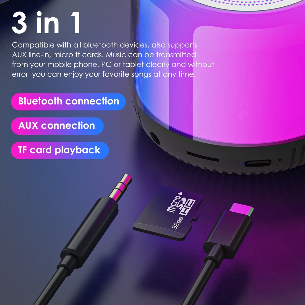 Loa Bluetooth Mini GOOJODOQ RGB Di Động Không Dây Âm Thanh 3 Trong 1 Với USB Micro Cho Điện Thoại Đảm bảo tính xác thực