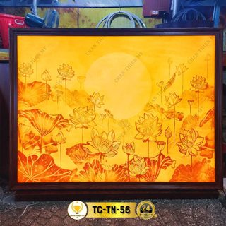 Đèn hào quang trúc chỉ in ngang hoa sen trang trí bàn thờ, treo tường tc-tn-56