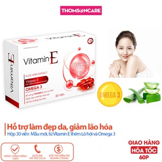 Vitamin E đỏ thêm Omega 3 - Hộp 30 viên uống e 400 e4 , hỗ trợ làm đẹp da, ngăn ngừa lão hóa từ Lô hội - Thomsoncare