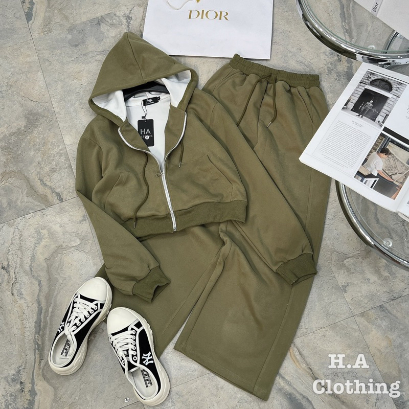 Sét áo khoác nỉ có mũ + quần xuông basic