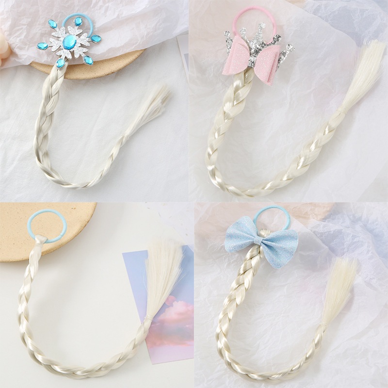 Cột tóc ren bông tuyết Elsa, gắn tóc giả lạ mắt cho bé gái