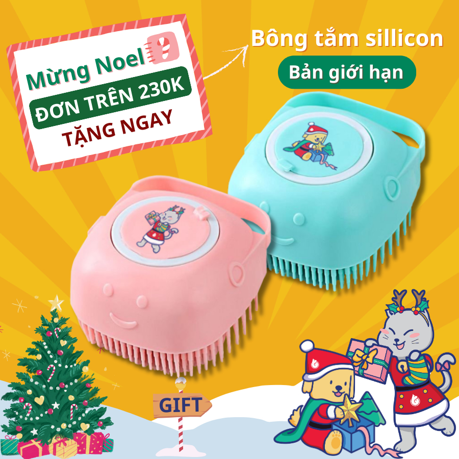 Bàn chải tắm Sillicon cho thú cưng BẢN GIỚI HẠN dành riêng cho Noel in hình Linh vật Beoncare bông tắm noel cho pet yêu