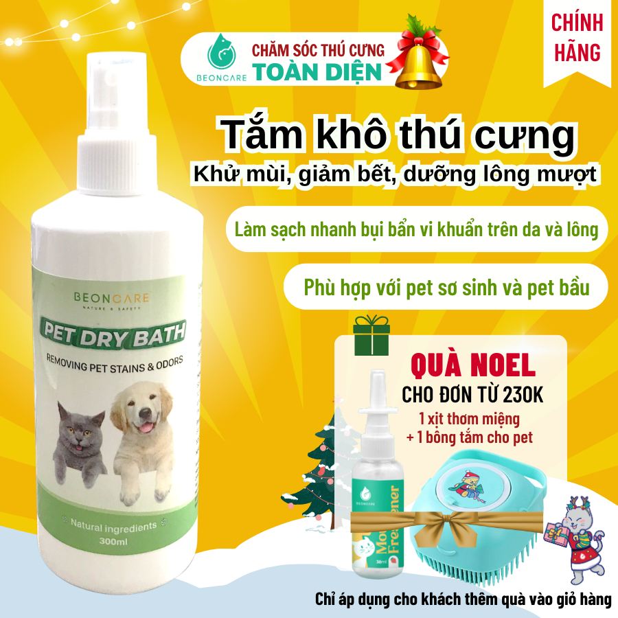 Xịt tắm khô chó mèo KHỬ MÙI HÔI CHÓ MÈO DƯỠNG LÔNG sạch khuẩn THƠM LÂU DÀNH CHO PET LƯỜI TẮM dạng xịt tiện lợi BEONCARE