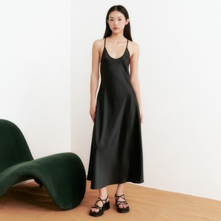 Dottie - đầm lụa midi hở lưng nữ - đen - d0388
