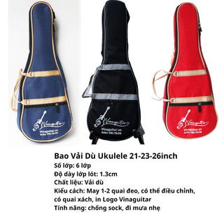 Bao đàn ukulele handmade 6 lớp vải dù siêu bền Vinaguitar cho mọi cỡ đàn 👍 bao đàn ukulele soprano concert tenor