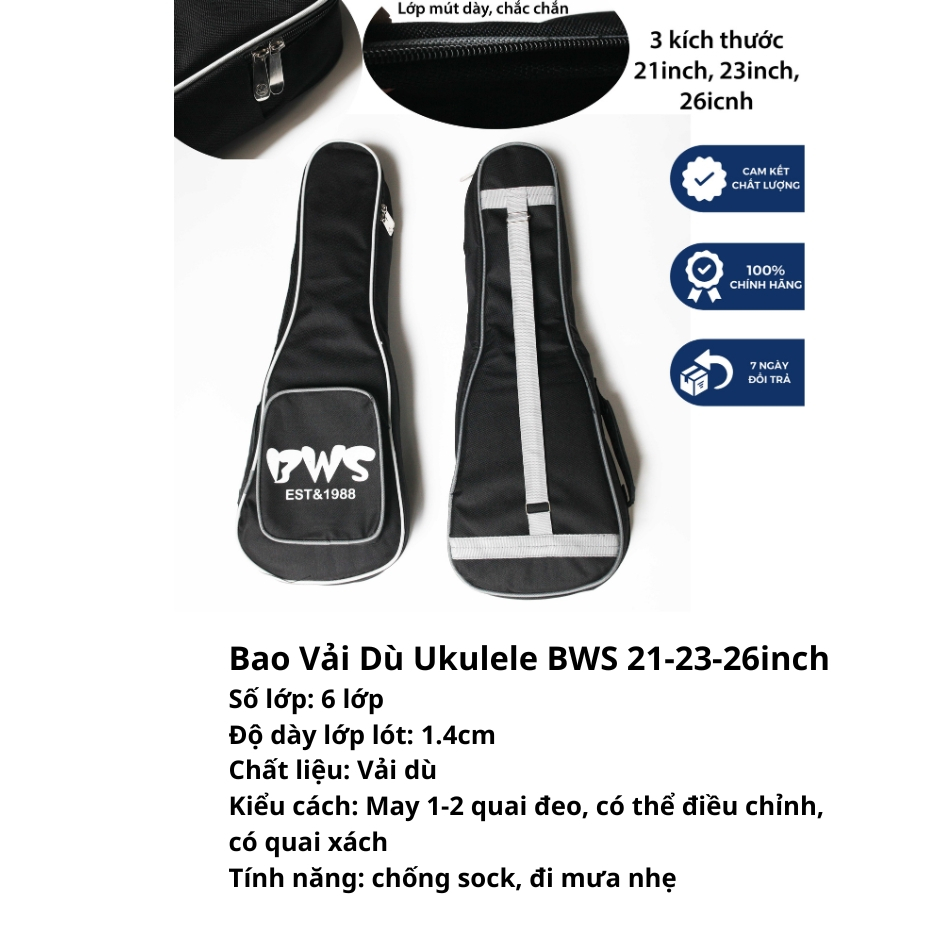 Bao đàn Ukulele BWS 4 lớp chính hãng- bản cải tiến mới năm 2023 - cực kì dày dặn và khóa kéo siêu chắc chắn