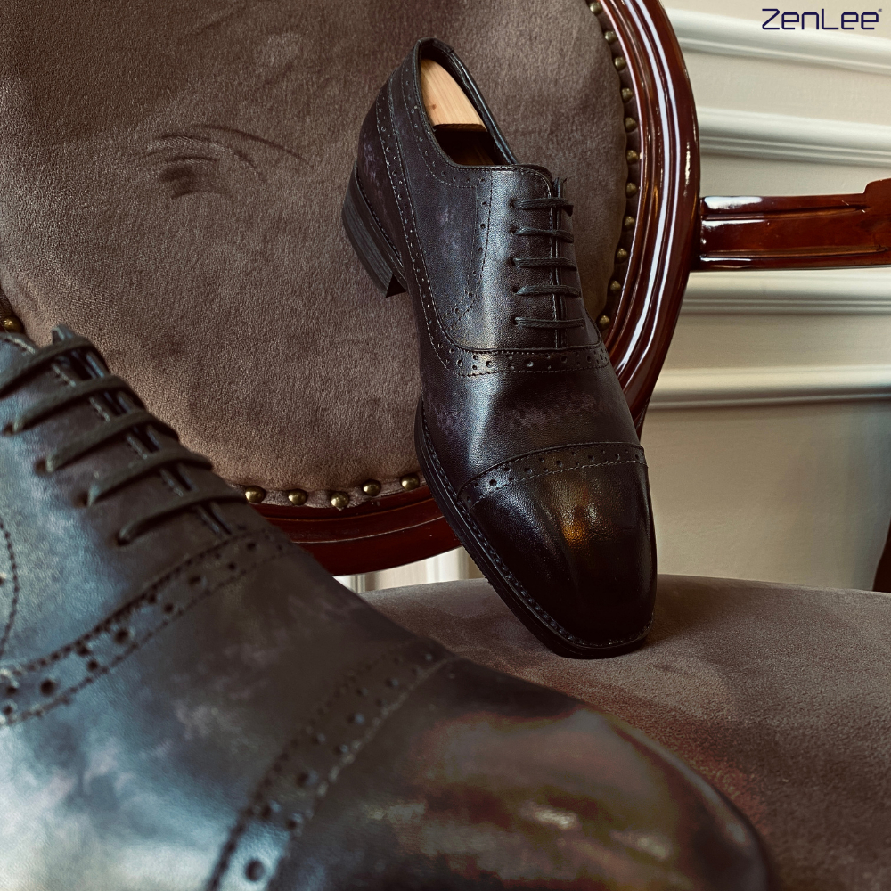 Giày nam Oxford da bê chế tác thủ công Italia thiết kế trẻ trung, giày nam dây buộc cao cấp- OX9002
