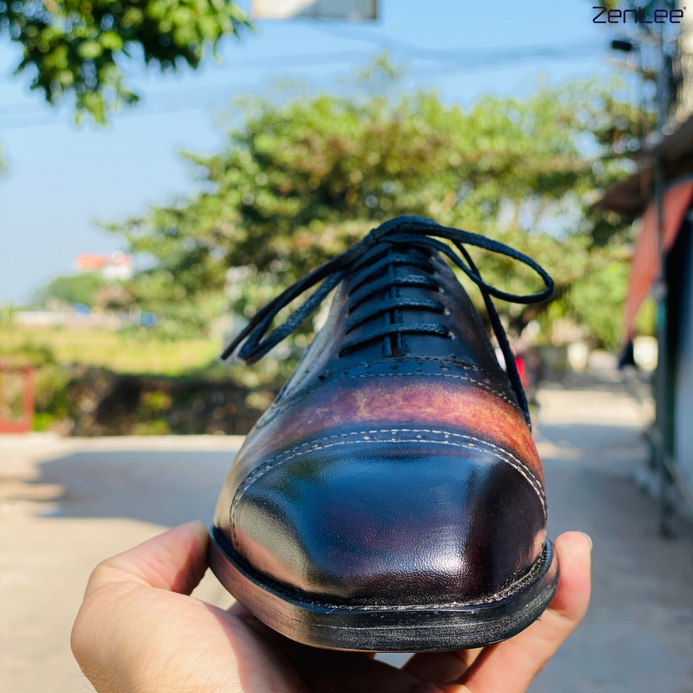 Giày nam Oxford da bê chế tác thủ công Italia thiết kế trẻ trung, giày nam dây buộc cao cấp- OX9002