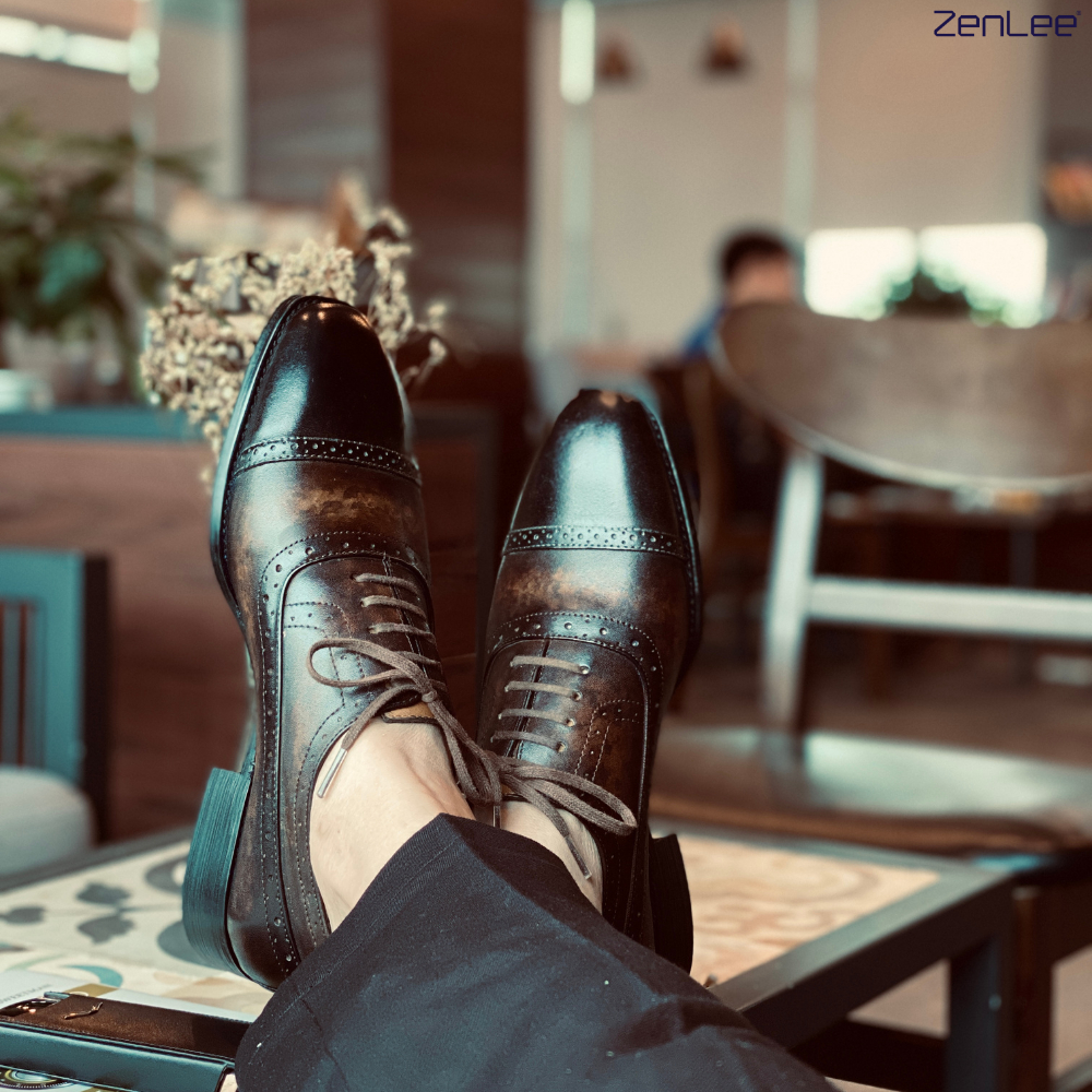 Giày nam Oxford da bê chế tác thủ công Italia thiết kế trẻ trung, giày nam dây buộc cao cấp- OX9002
