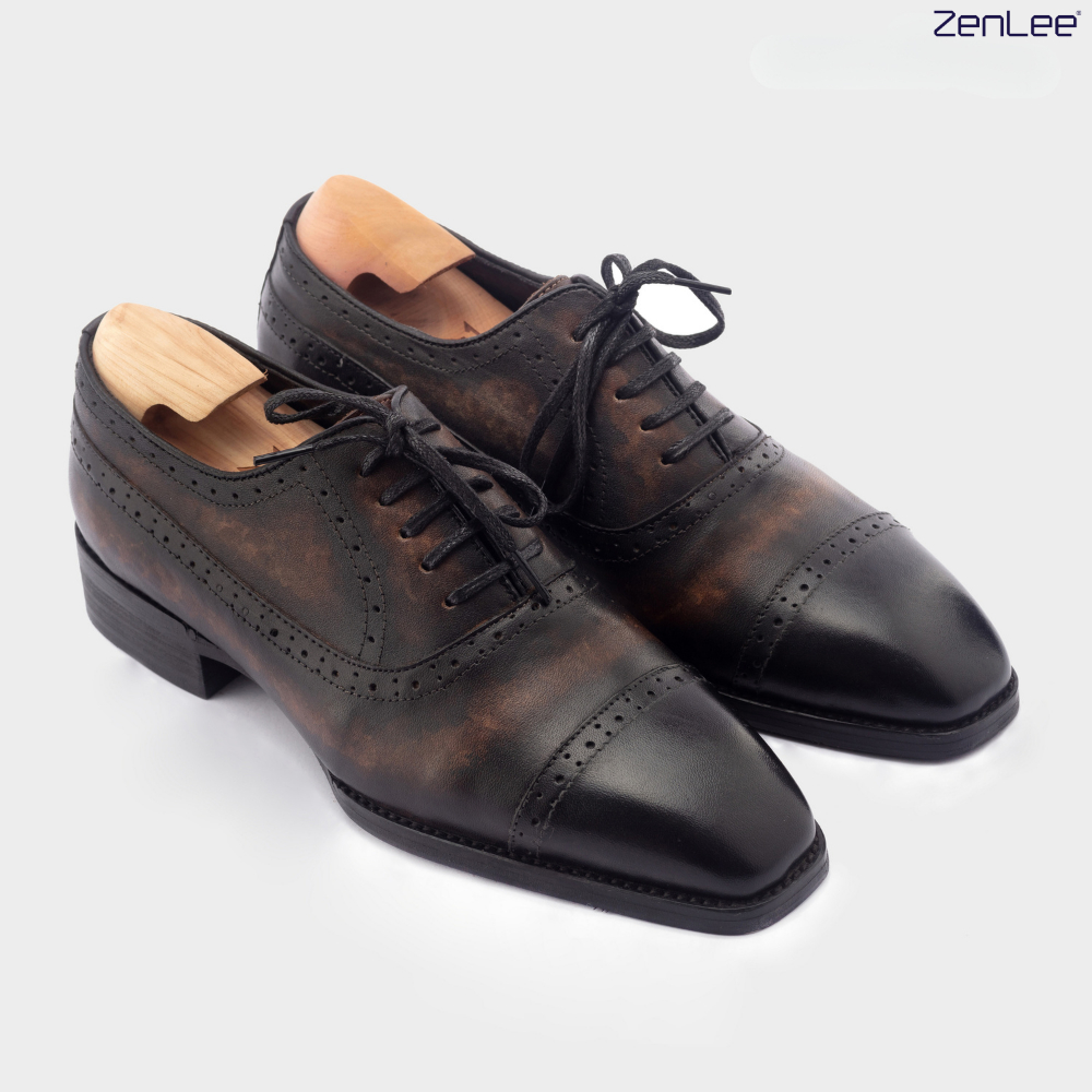 Giày nam Oxford da bê chế tác thủ công Italia thiết kế trẻ trung, giày nam dây buộc cao cấp- OX9002