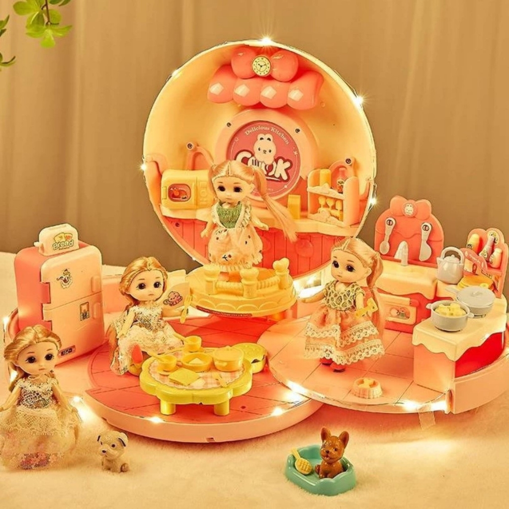 Bộ đồ chơi DIY ngôi nhà búp bê Thỏ hình chiếc bánh Donut dễ thương đáng yêu cho bé gái