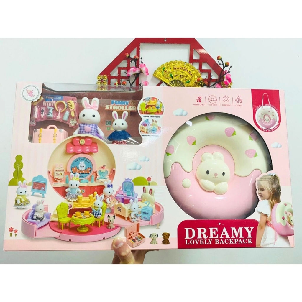 Bộ đồ chơi DIY ngôi nhà búp bê Thỏ hình chiếc bánh Donut dễ thương đáng yêu cho bé gái