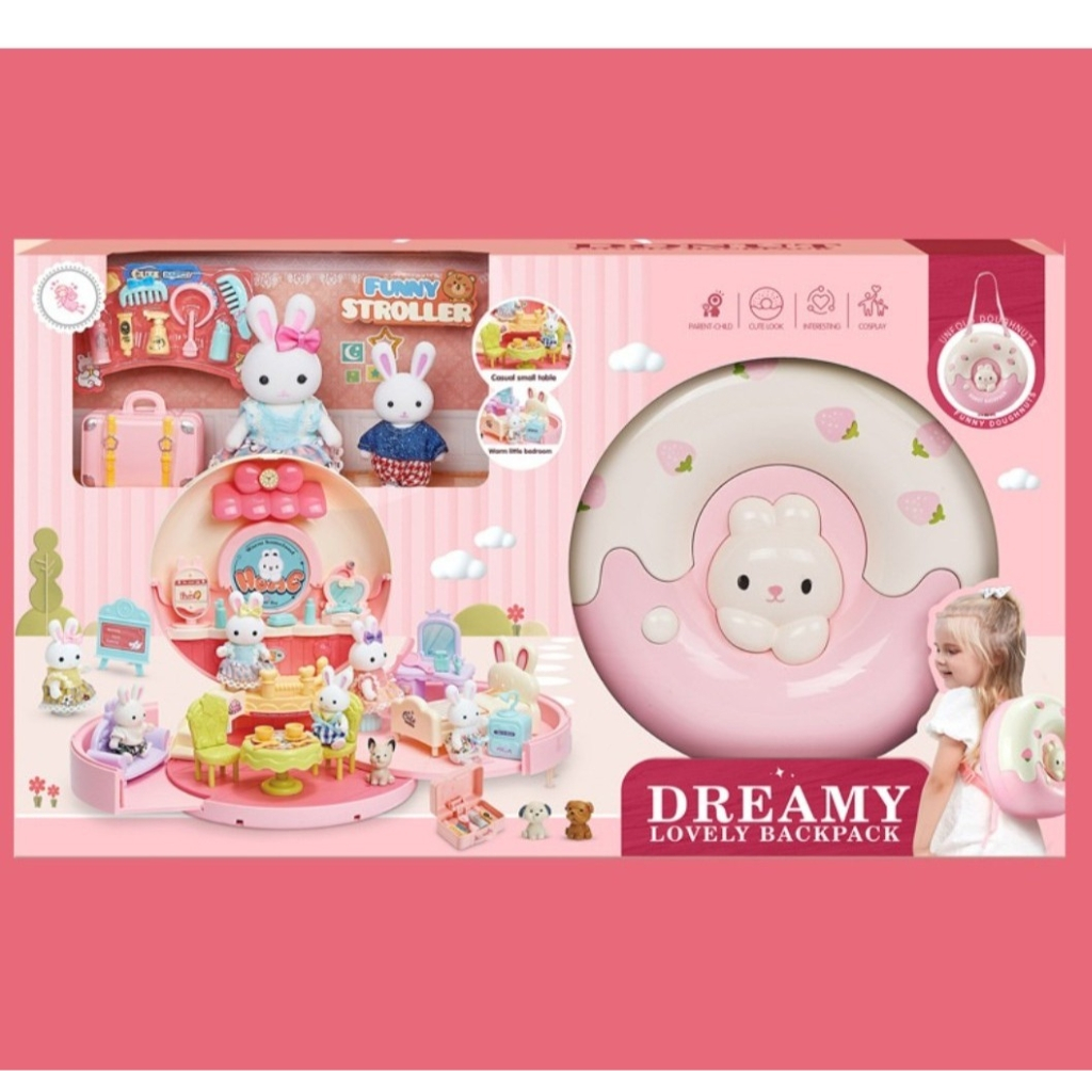 Bộ đồ chơi DIY ngôi nhà búp bê Thỏ hình chiếc bánh Donut dễ thương đáng yêu cho bé gái