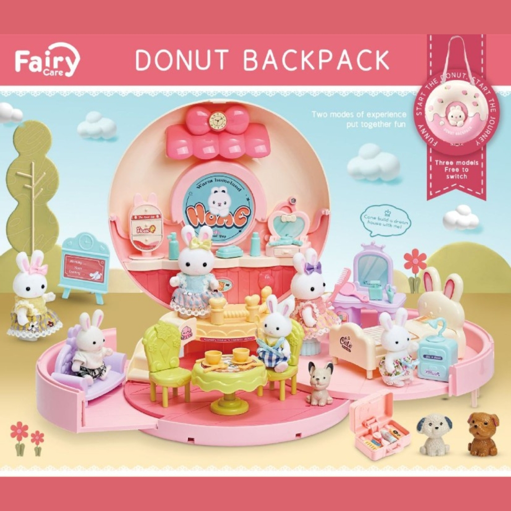 Bộ đồ chơi DIY ngôi nhà búp bê Thỏ hình chiếc bánh Donut dễ thương đáng yêu cho bé gái