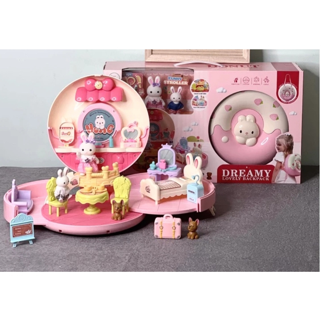 Bộ đồ chơi DIY ngôi nhà búp bê Thỏ hình chiếc bánh Donut dễ thương đáng yêu cho bé gái