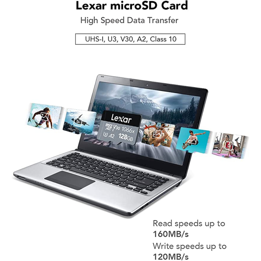 Thẻ nhớ microSDXC 64GB/ 128GB/ 256GB/ 512GB Lexar 1066x UHS-I A2 SILVER Series, chất lượng 4K, đọc 160Mb/s, ghi 120Mb/s