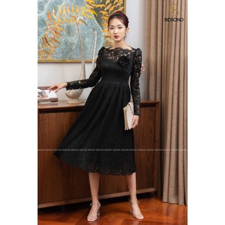 BEBOND - ĐẦM REN XẾP LY CỔ THUYỀN MÀU ĐEN - ROWENA DRESS