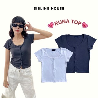 Áo croptop ôm trơn cổ tròn form ngắn nút dọc vải thun tăm basic Runa Top - Siblinghouse