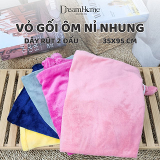 Vỏ gối ôm nỉ nhung 35x100cm trơn màu, buộc dây 2 đầu dreamhome
