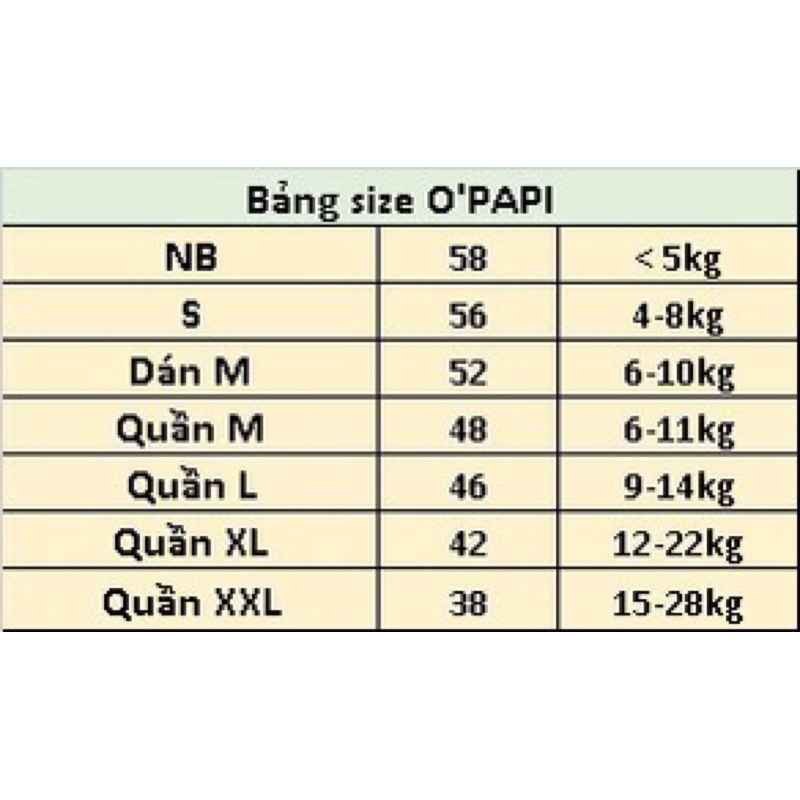Tã Bỉm O'PAPI dán quần đủ size OPAPI