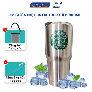 Ly Giữ Nhiệt STARBUCK Thái Lan 900ml Có Nắp Chống Tràn + Tặng Kèm Full Bộ Phụ Kiện Ống Hút Tái Sử Dụng Và Túi Đựng