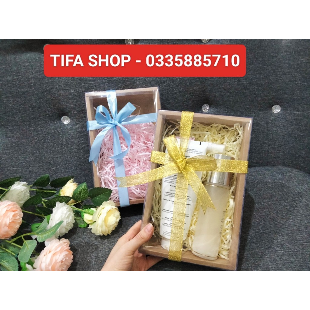 Hộp quà kraft nắp mica trong suốt kt 25x16x6cm đựng mỹ phẩm, nước hoa, trăng sức, bánh kẹo,.,,các loại quà tặng có sẵn